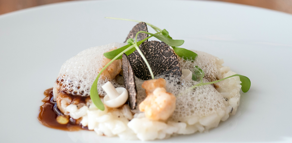 Aged Carnaroli Rice Risotto, Crispy Sweetbreads, Burgundy Truffle, Pickled Mushrooms image by Connie Perez