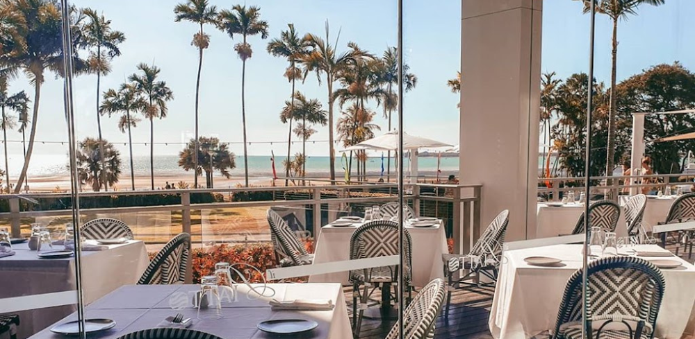 The restaurant deck with views of the ocean at Il Piato in Darwin