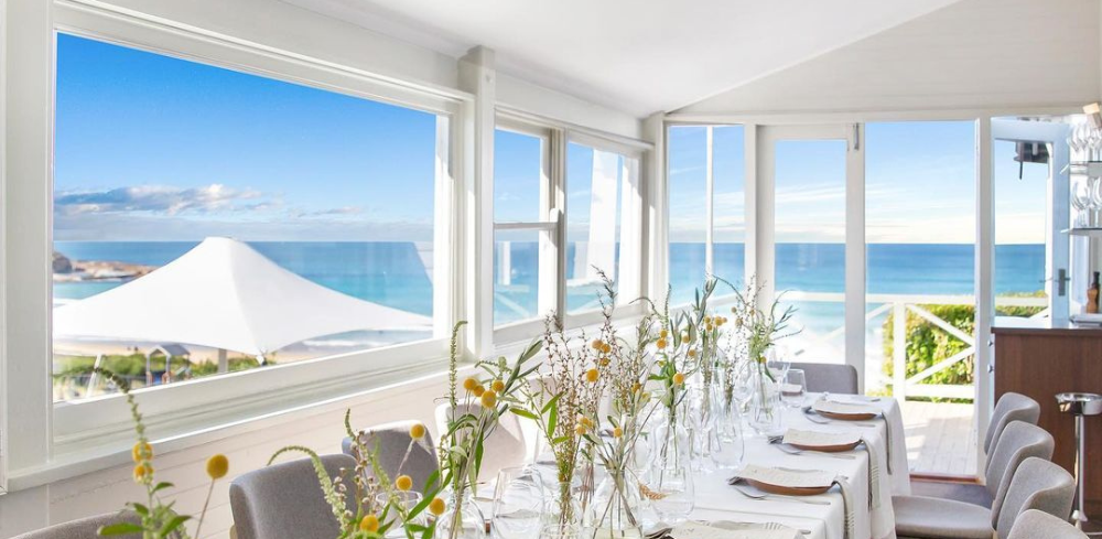 The dining room with ocean views at Pilu at Freshwater