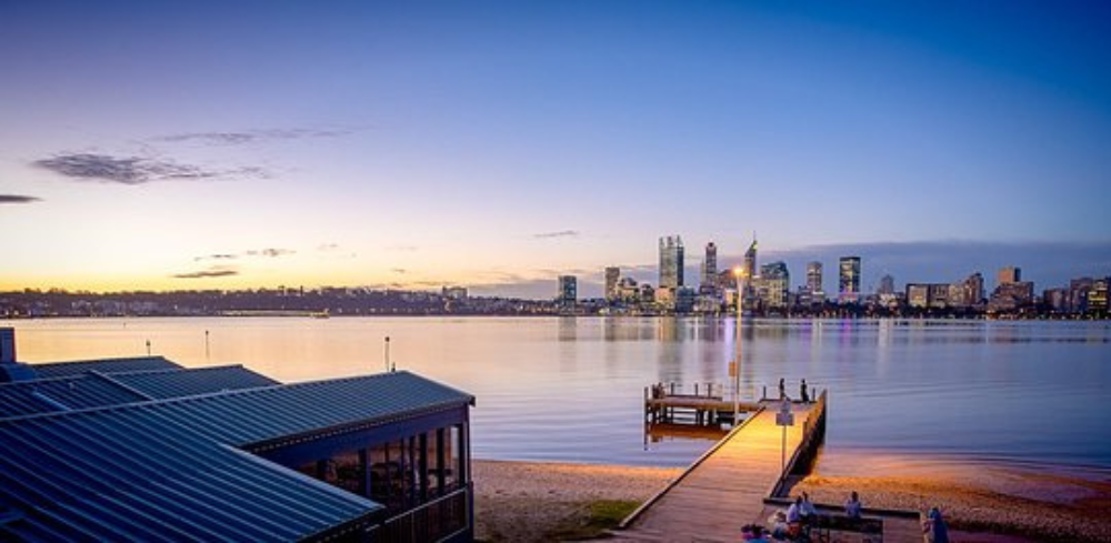 The river and city skyline view from The Boatshed Restaurant in Perth