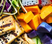 Bowl of chickpeas, quinoa, vegetables: some of plant-based protein sources