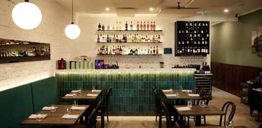The interior and bar at Buono Restaurant
